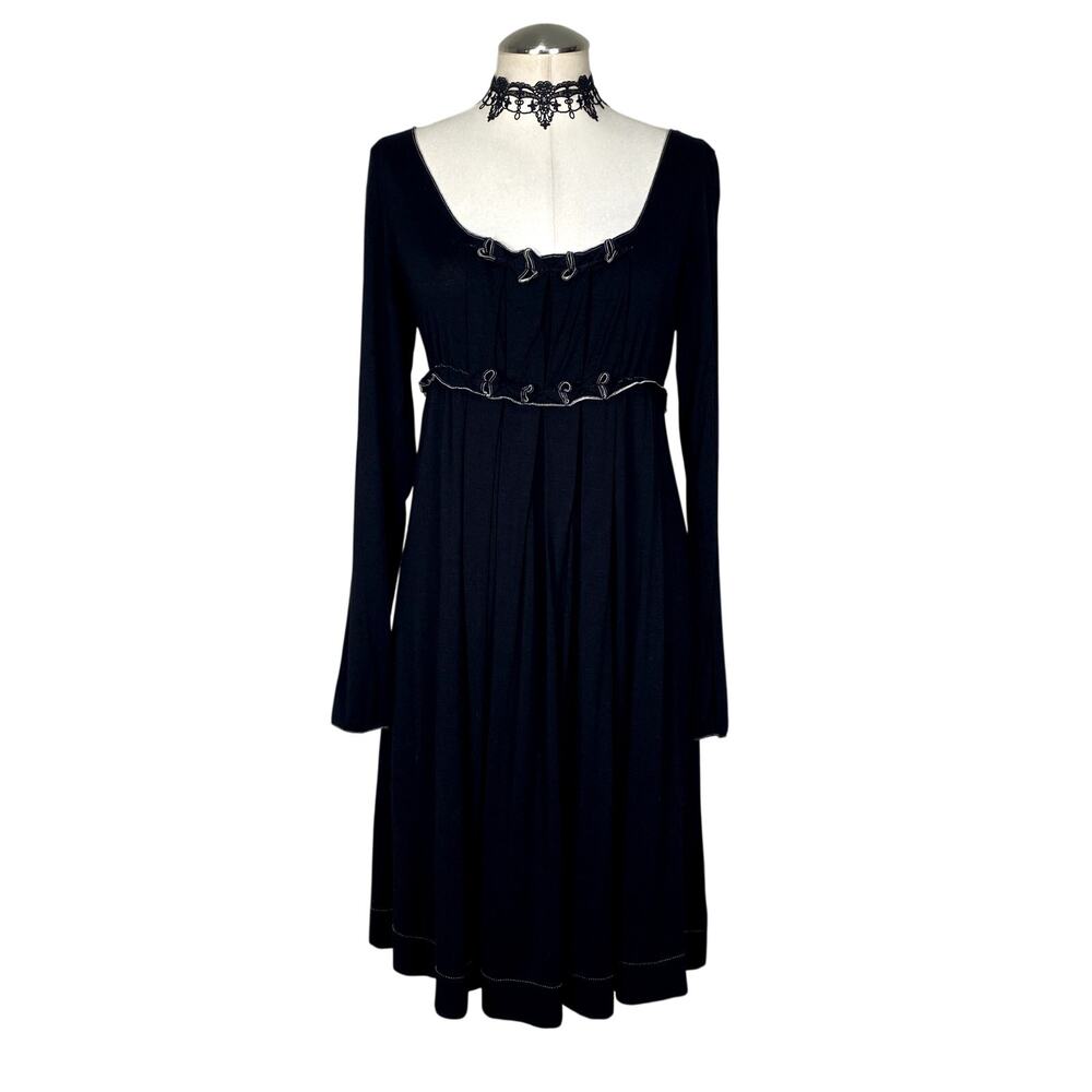 Max Studio Ruched Open Neck Pleated Soft Whimsigoth Gothic Long Sleeve Dress M